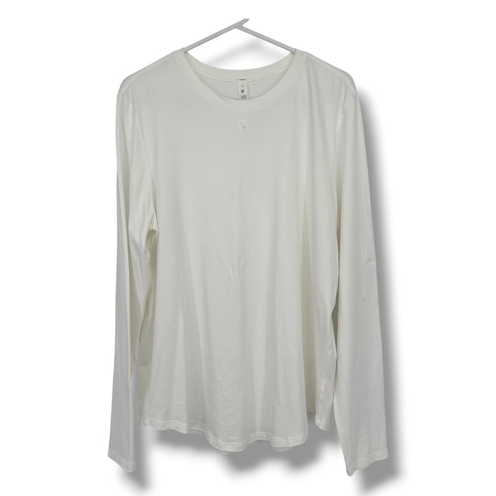 Lululemon White Pima Cotton Long‎ Sleeve Tee 12 Minimalist Athleisure Logo
